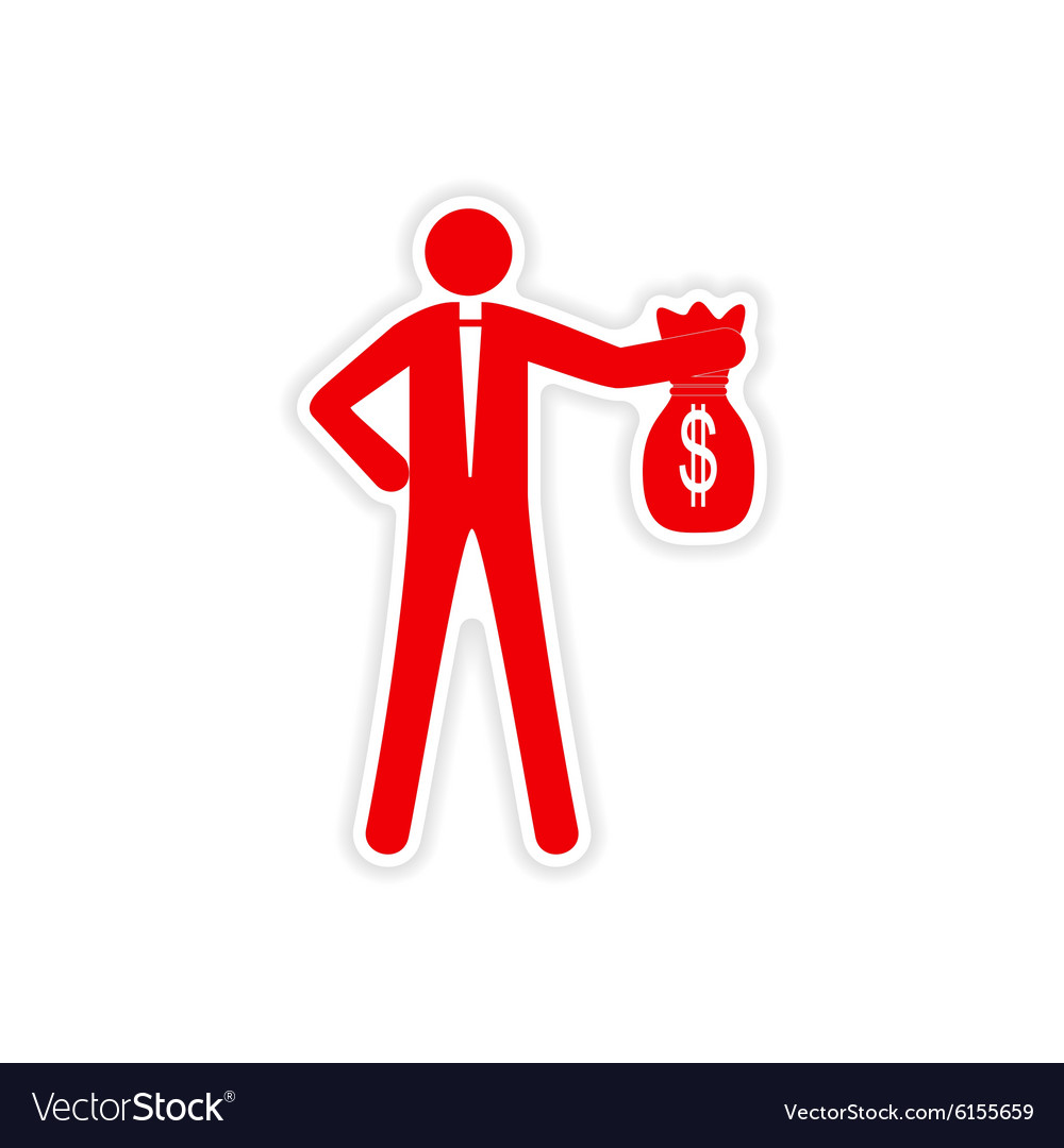 Stylish sticker on paper man with bag money
