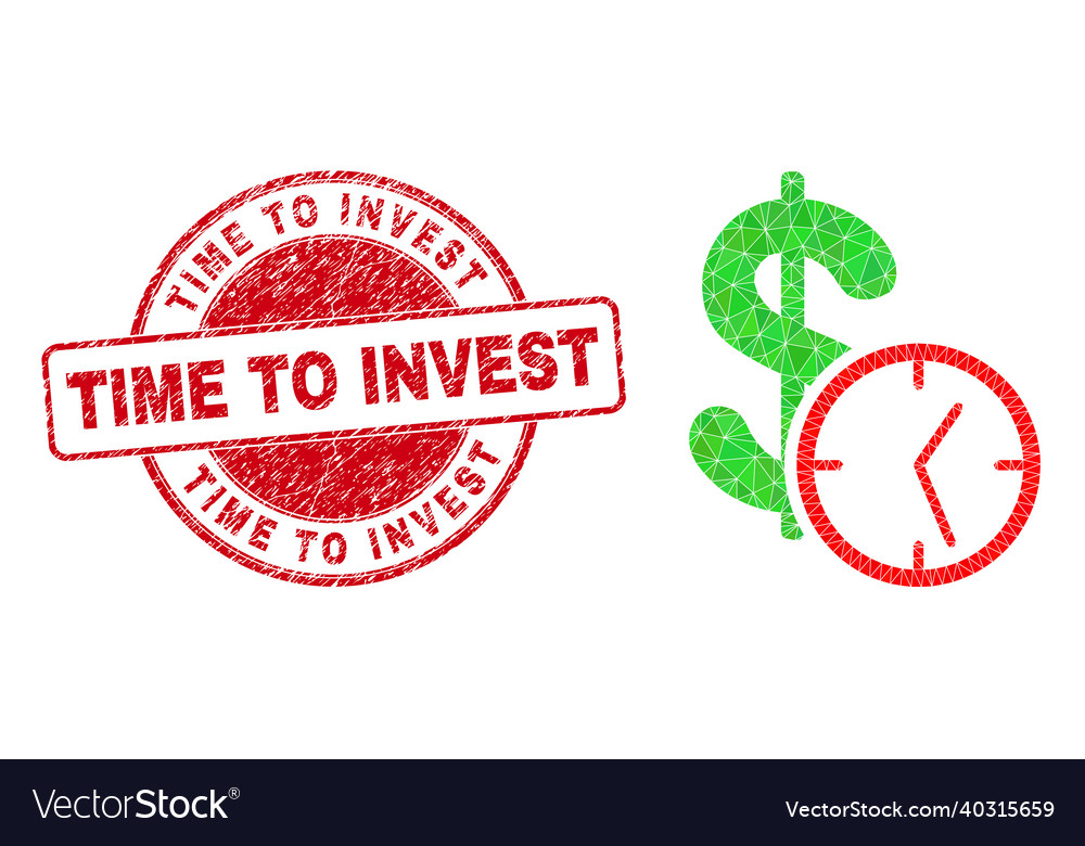 Textured time to invest round stamp and dollar