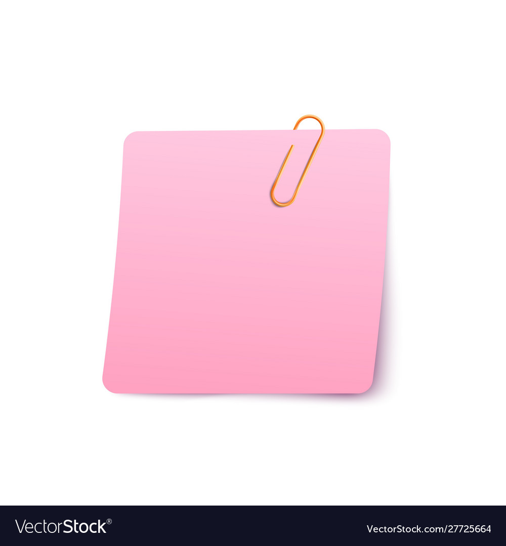 Blank note paper with paper-clip on top realistic