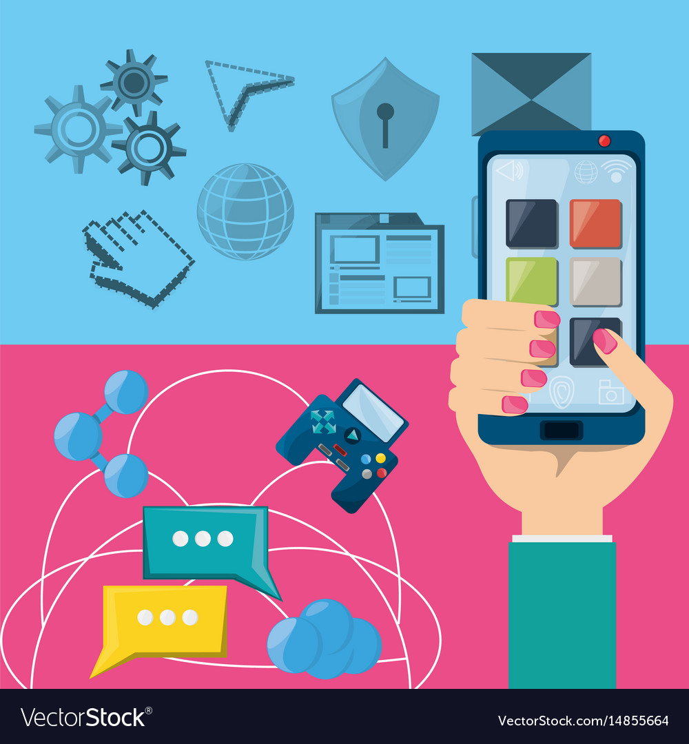 Hand using smartphone connected internet around