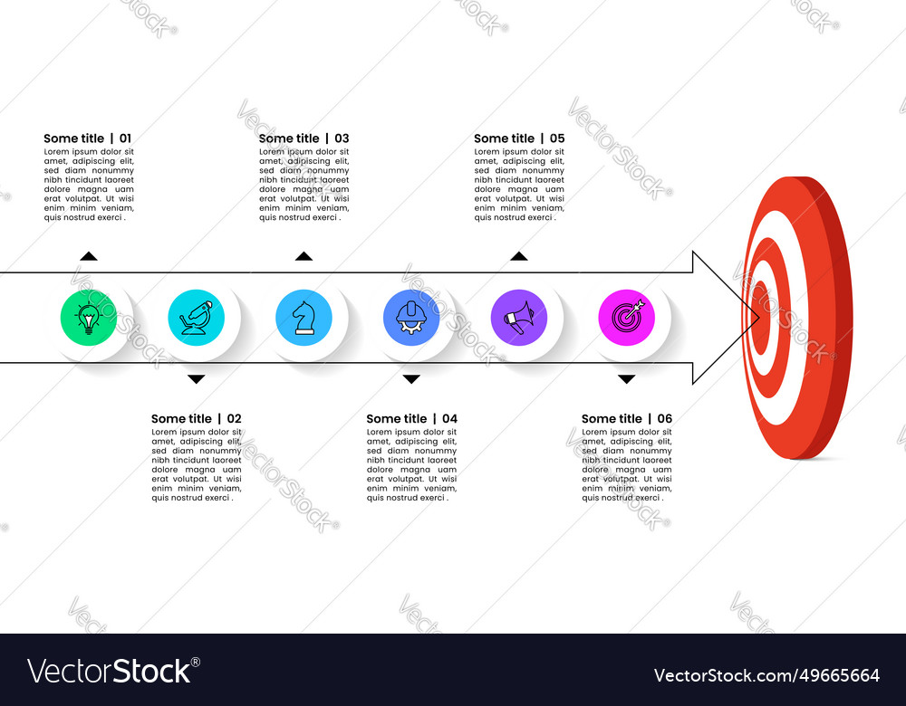 Infographic template dartboard with line and 6