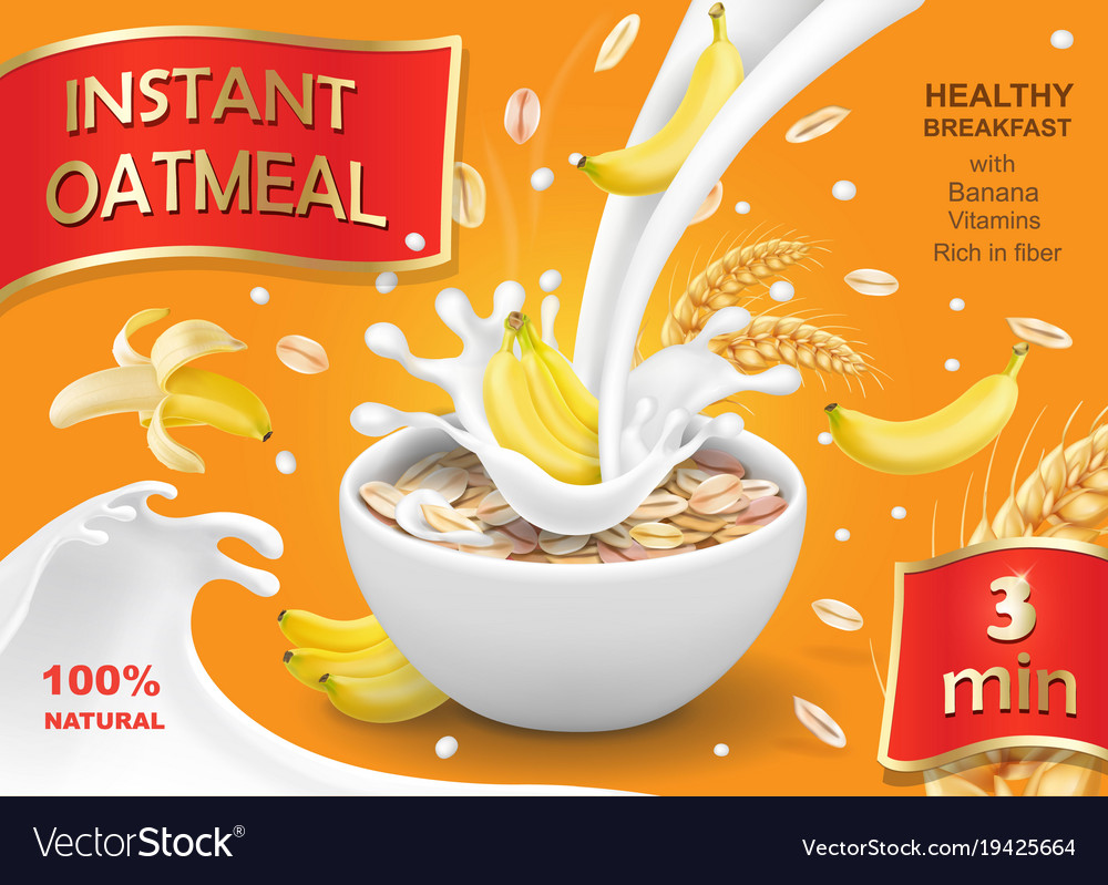 Oatmeal muesli with banana and milk splash