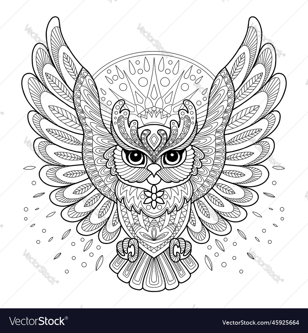 Owl adult antistress coloring page Royalty Free Vector Image