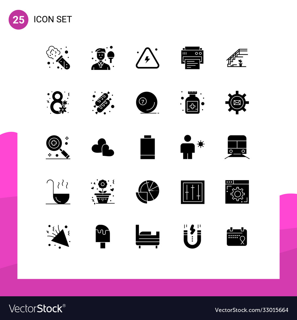 Pictograph set 25 simple solid glyphs stairs