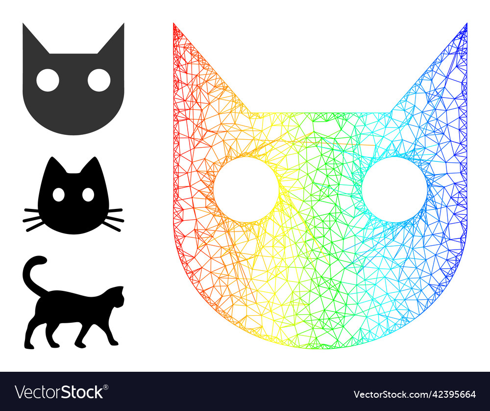 Rainbow gradient irregular mesh cat head icon vector image Rainbow gradient irregular mesh cat head icon