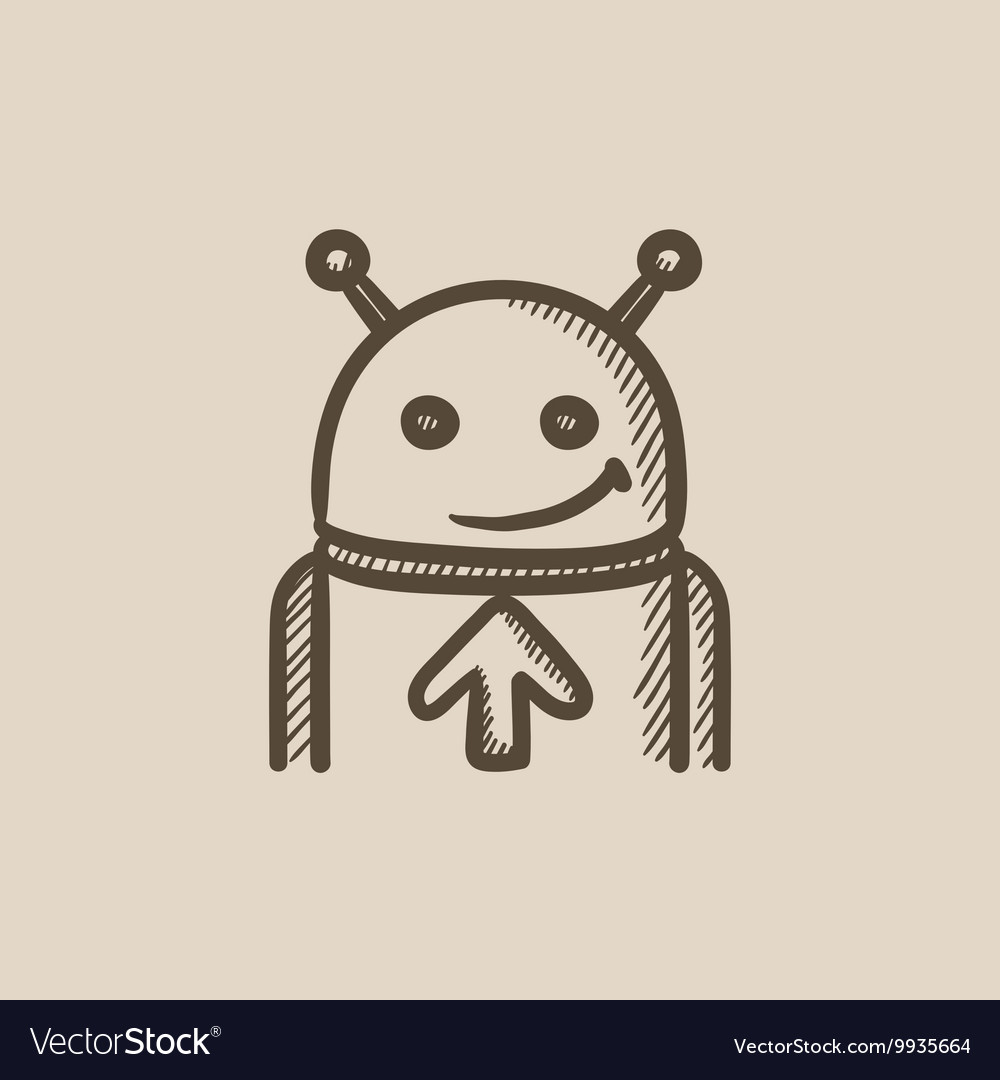 Robot with arrow up sketch icon