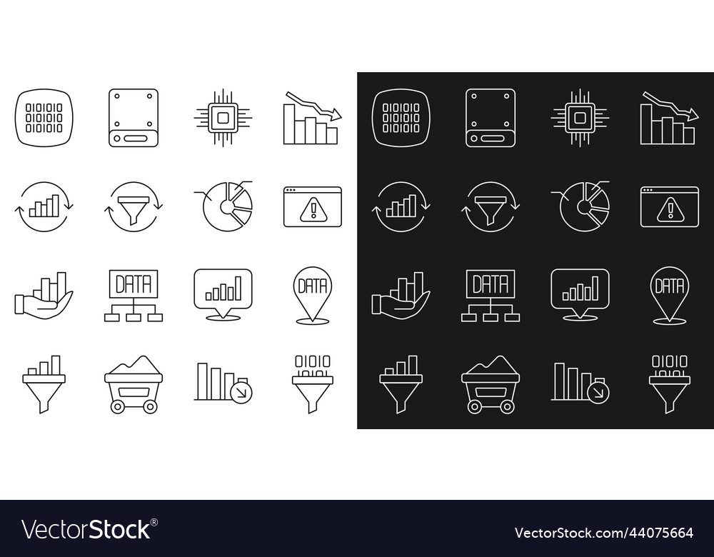 Set line binary code data analysis browser vector image Set line binary code data analysis browser
