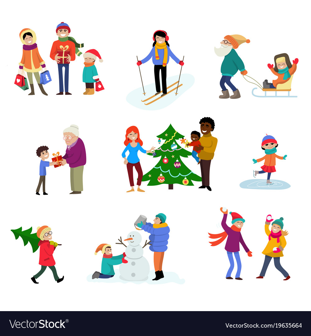 Winter Holiday Cartoon Family Characters Vector Image winter-holiday-cartoon-family-characters-vector-image