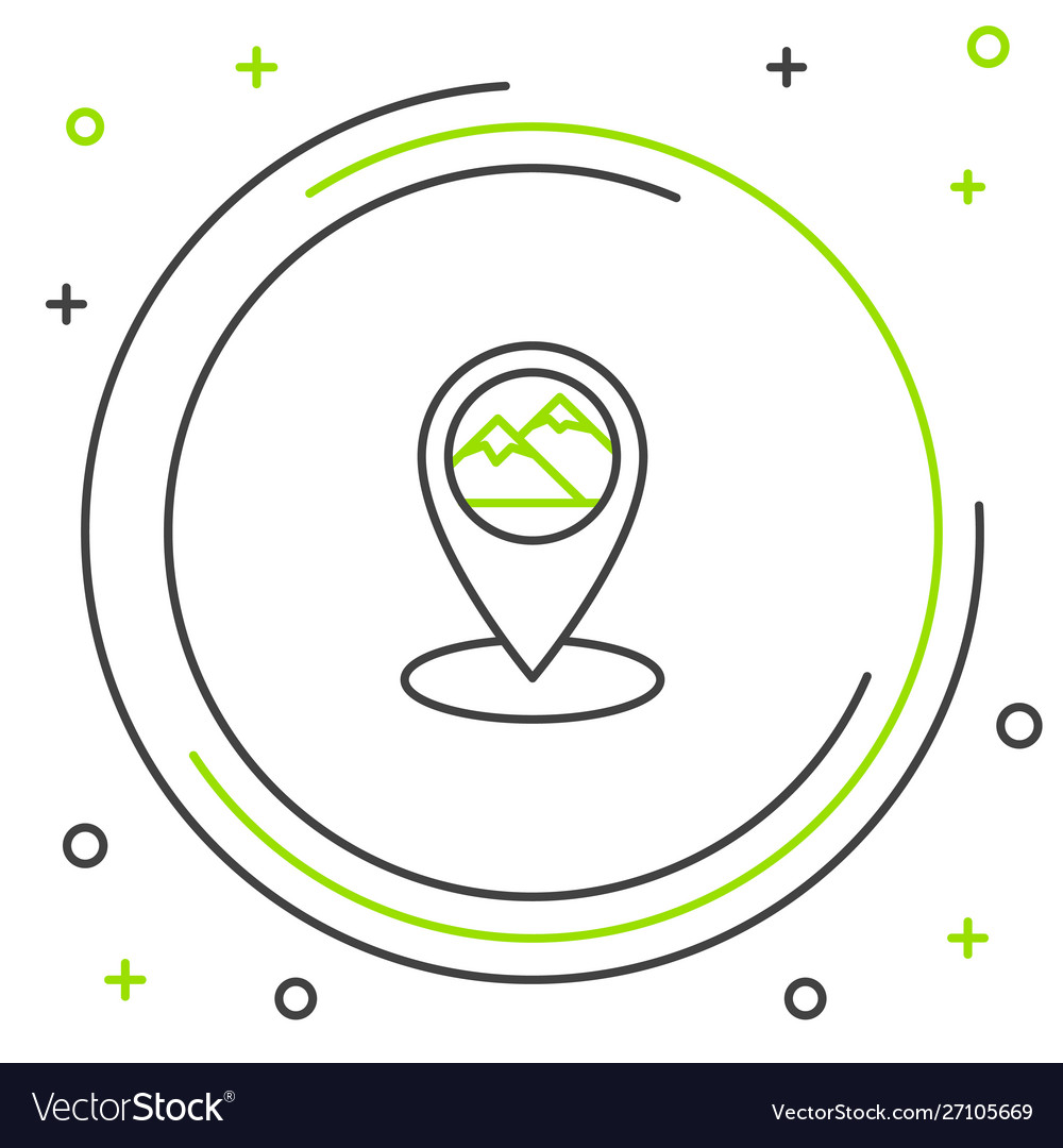 Black and green line map pointer with mountain vector image Black and green line map pointer with mountain