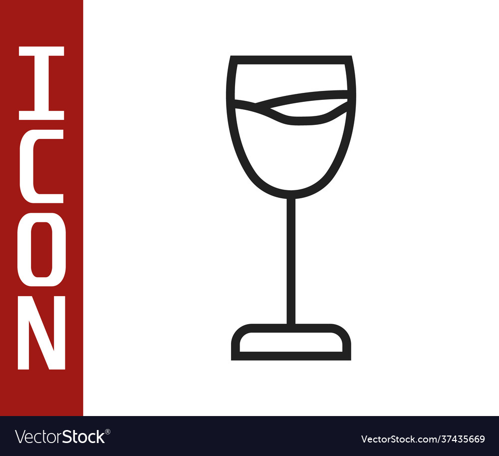 Black line wine glass icon isolated on white