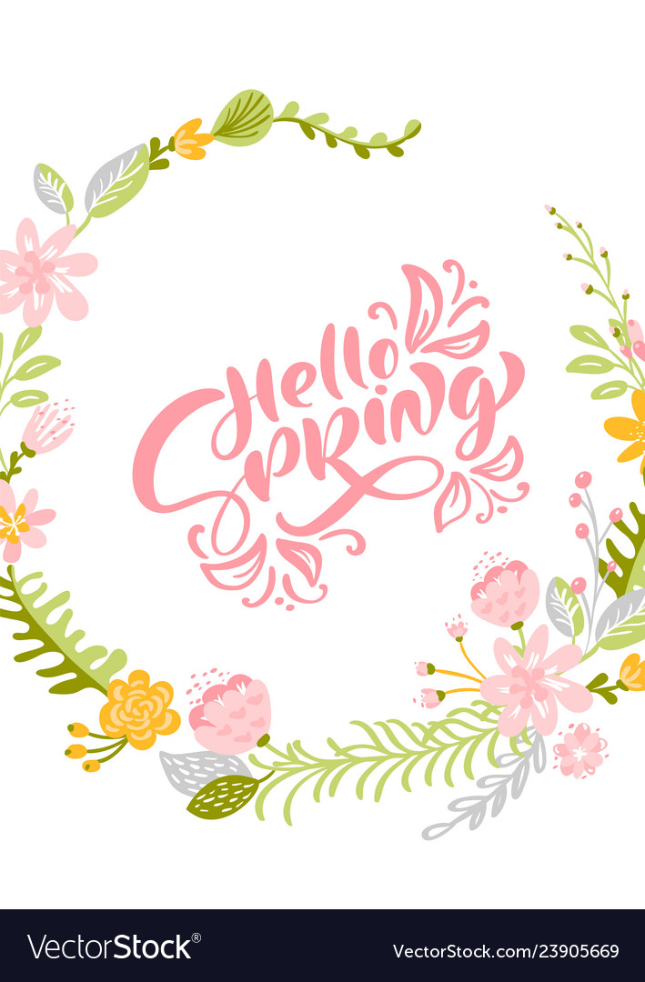 Flower greeting card with text hello spring