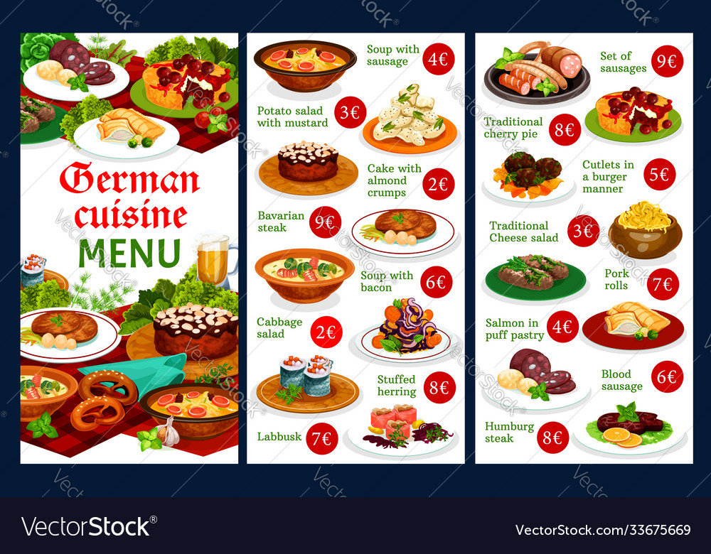 German Food Restaurant Menu Template Royalty Free Vector