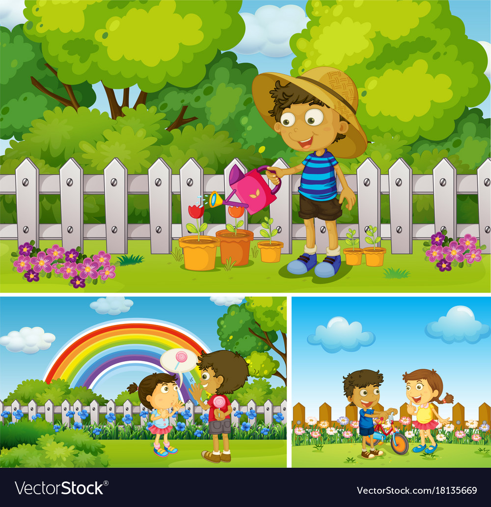 Happy children doing activities in park Royalty Free Vector