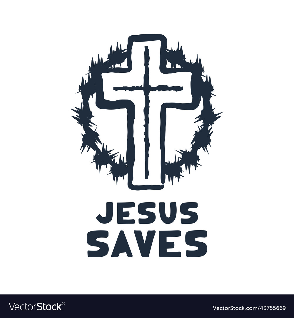 Jesus saves religious lettering brush art design Vector Image