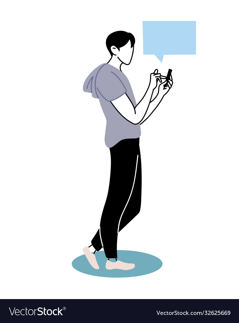 Man sending message from his cell phone