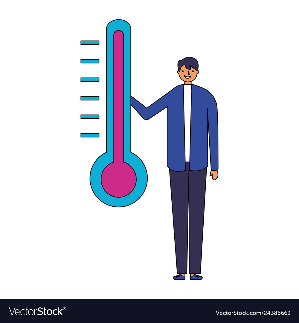 Man with temperature thermometer