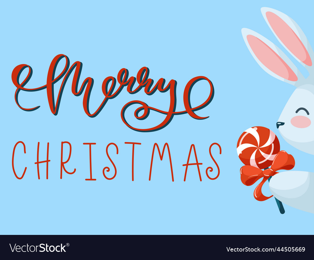 Merry christmas greeting card rabbit and lollipop