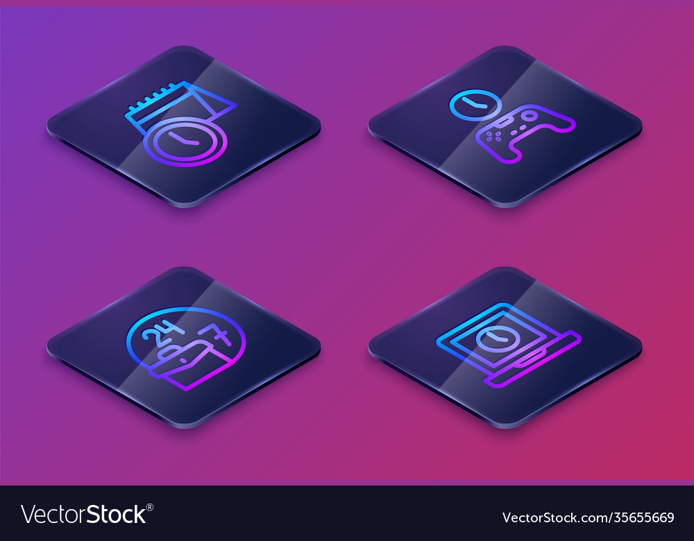 Set isometric line calendar and clock always busy