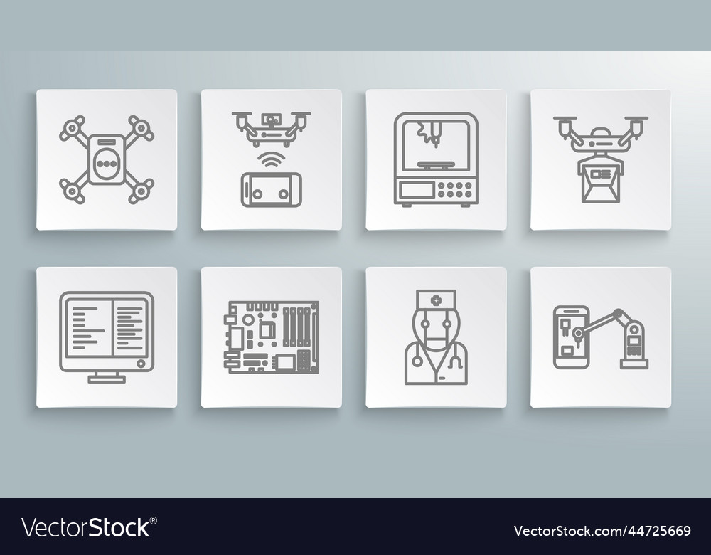 Set line computer monitor screen robot doctor Vector Image Set line computer monitor screen robot doctor