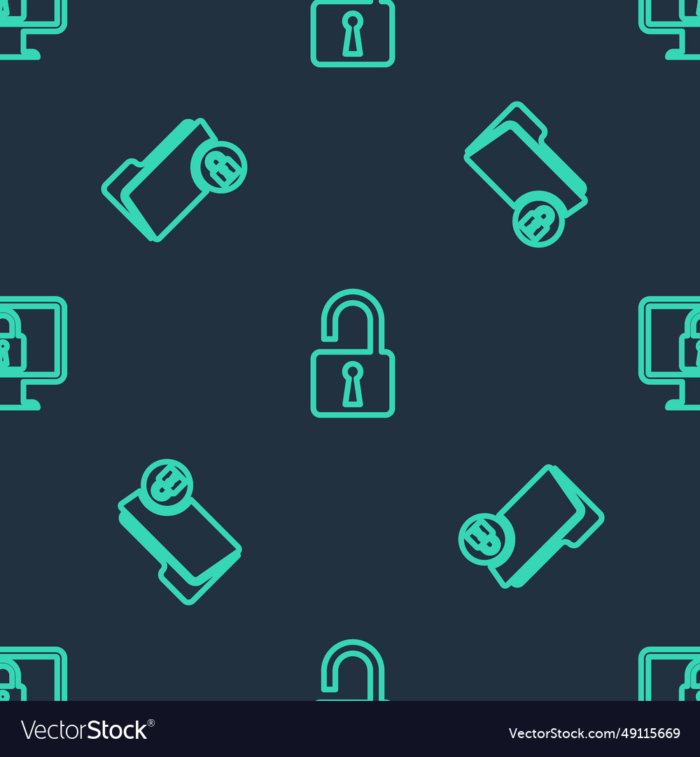 Set line open padlock folder and lock vector image Set line open padlock folder and lock