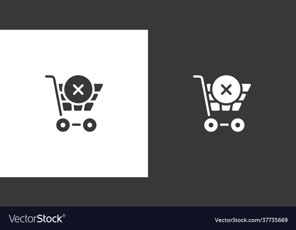 Shopping cart cross mark isolated icon on black