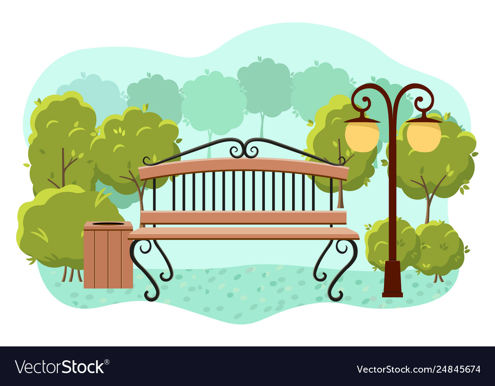 Beautiful summer city park with green trees bench Vector Image