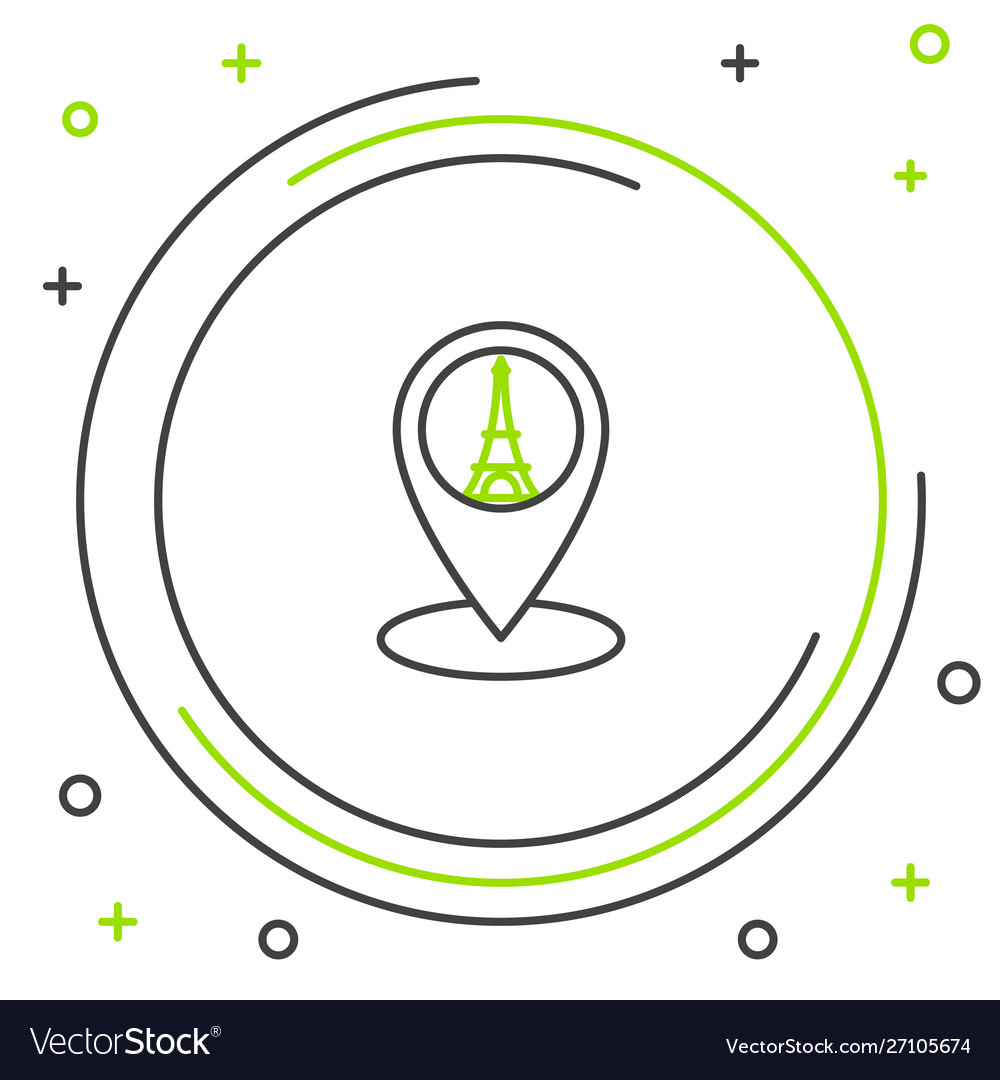 Black and green line map pointer with eiffel tower vector image Black and green line map pointer with eiffel tower