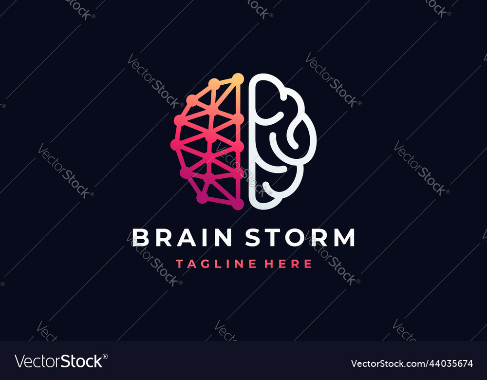 Brain logo in network line connection concept