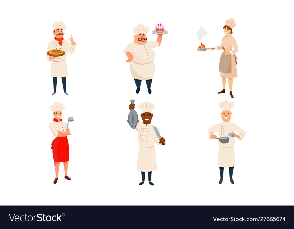 Chef characters in different poses vector image Chef characters in different poses