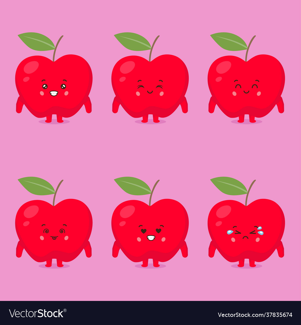 Cute apple characters with various expression