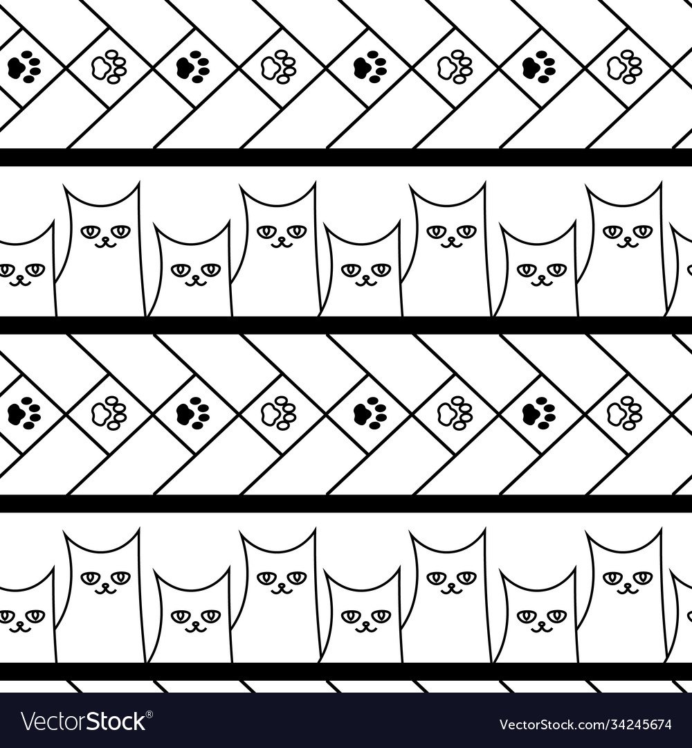 Cute doodle seamless pattern with cats and paws