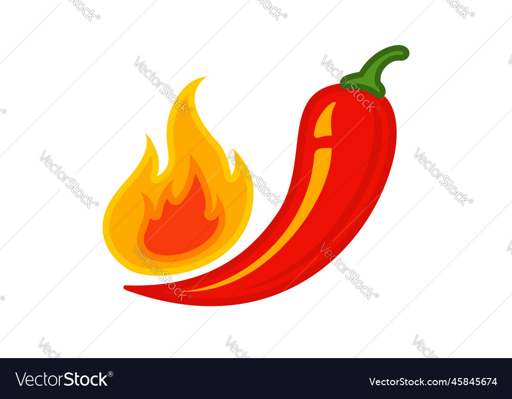 Emblem of red chilli pepper with fire Royalty Free Vector