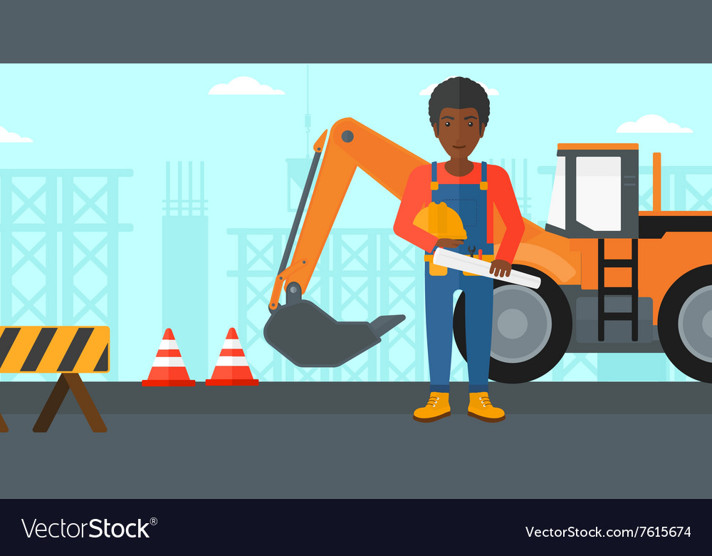 Engineer with hard hat and blueprint