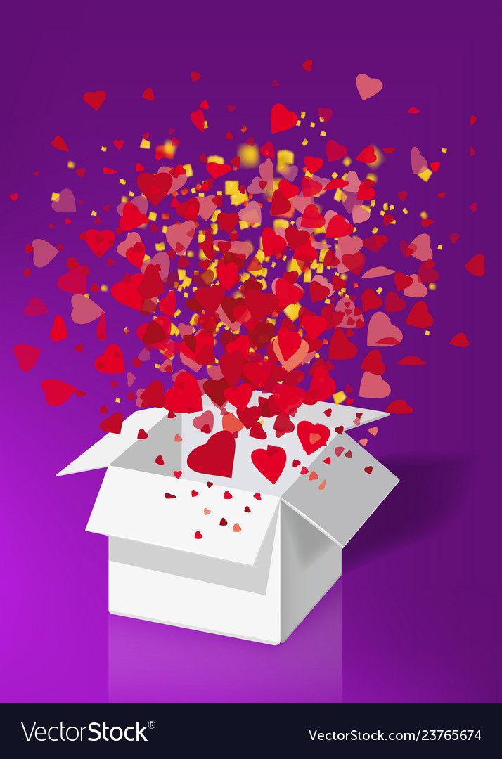 Open explosion white gift box fly hearts