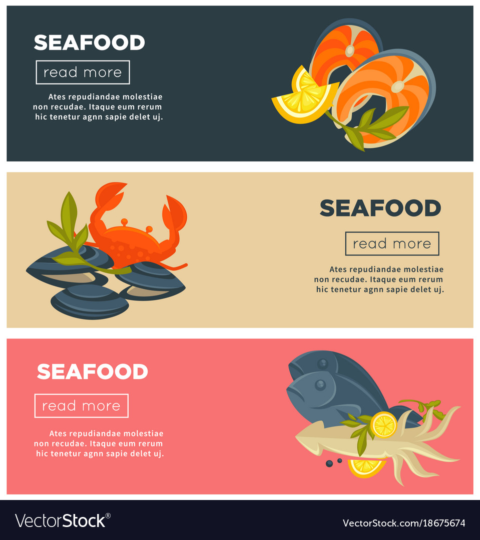 Seafood Fresh Fish Menu Web Banners Design Vector Image