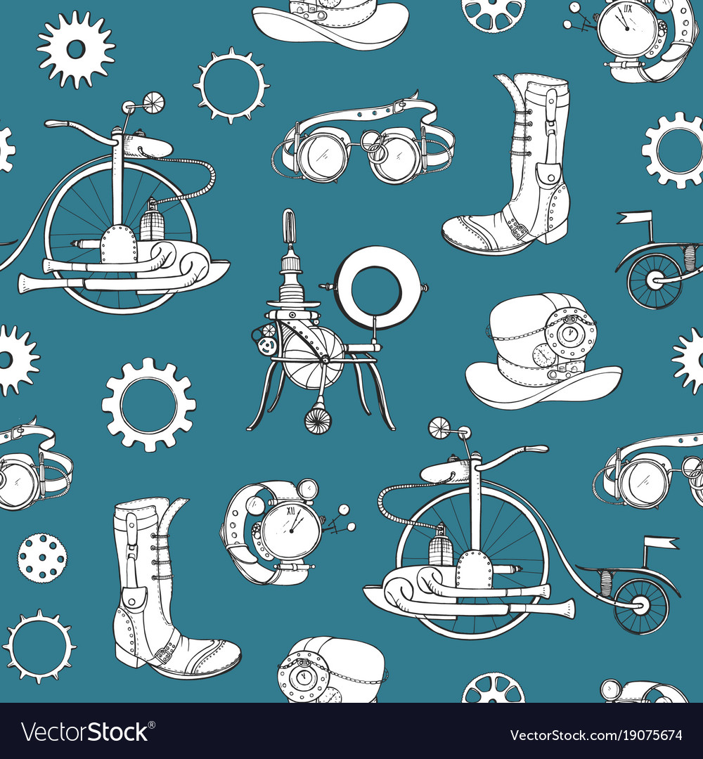 Seamless pattern with steampunk attributes