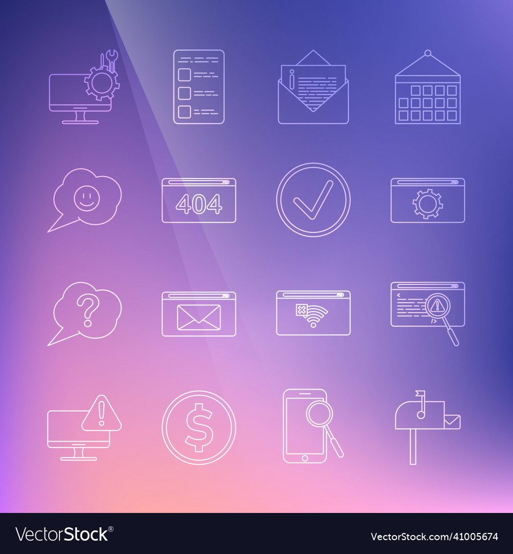 Set line open mail box system bug concept vector image Set line open mail box system bug concept