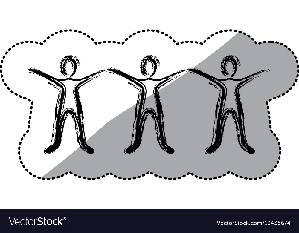 Silhouette people with hands up icon Royalty Free Vector