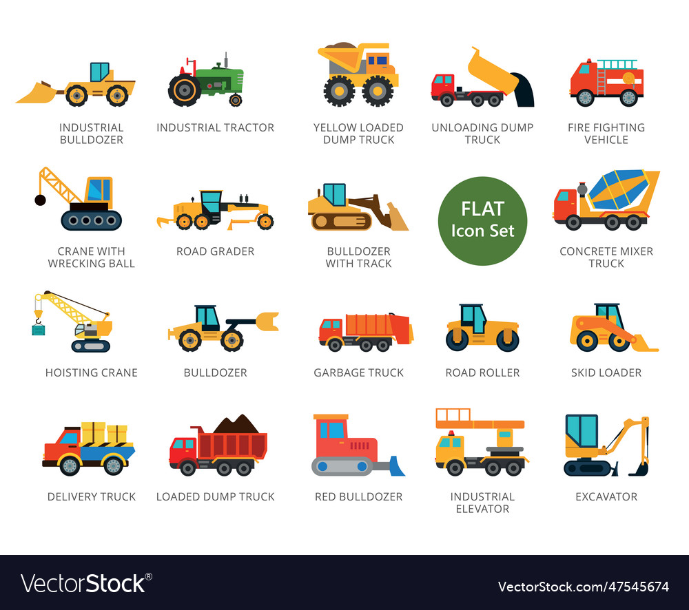 Special vehicles flat icons set