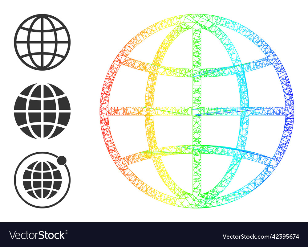 Spectrum gradient hatched mesh global sphere icon vector image Spectrum gradient hatched mesh global sphere icon