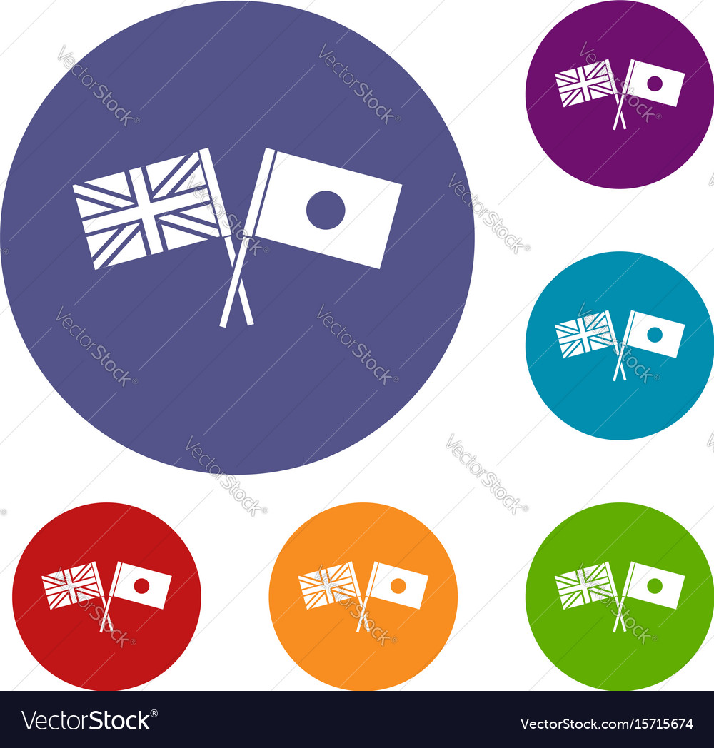 Uk and japan flags crossed icons set Royalty Free Vector