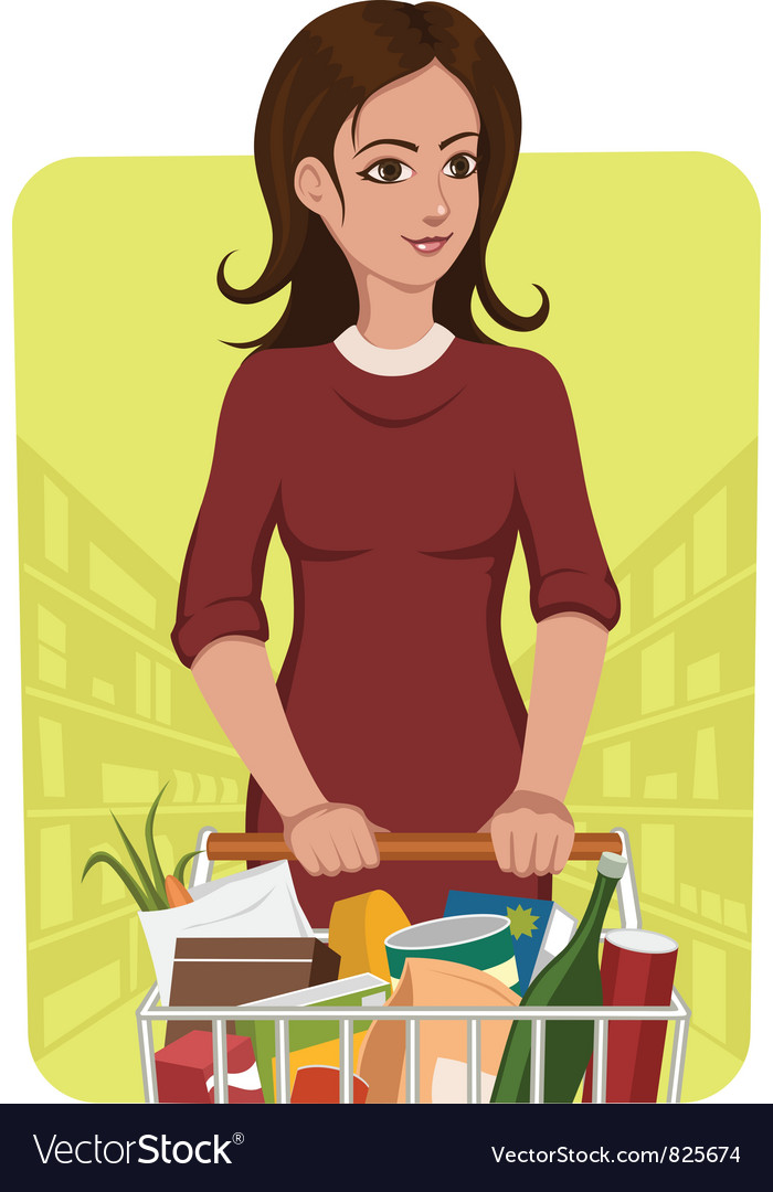 Woman with shopping cart Royalty Free Vector Image