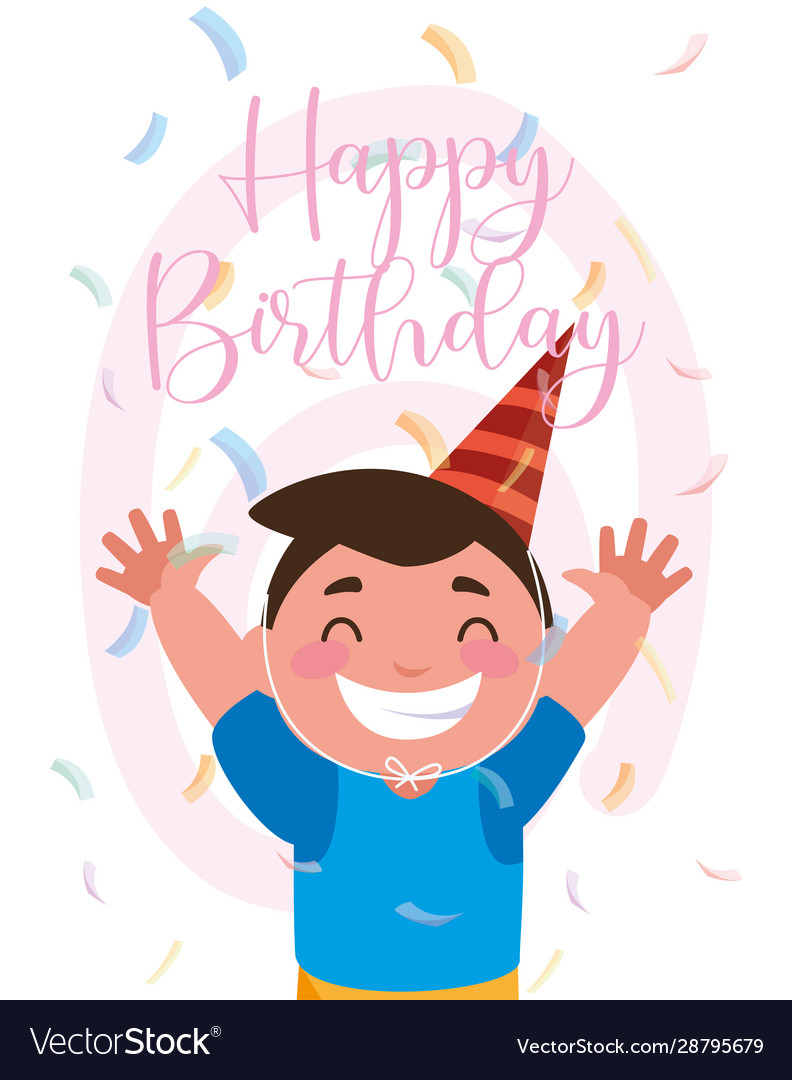 Boy Cartoon With Happy Birthday Hat Design Vector Image