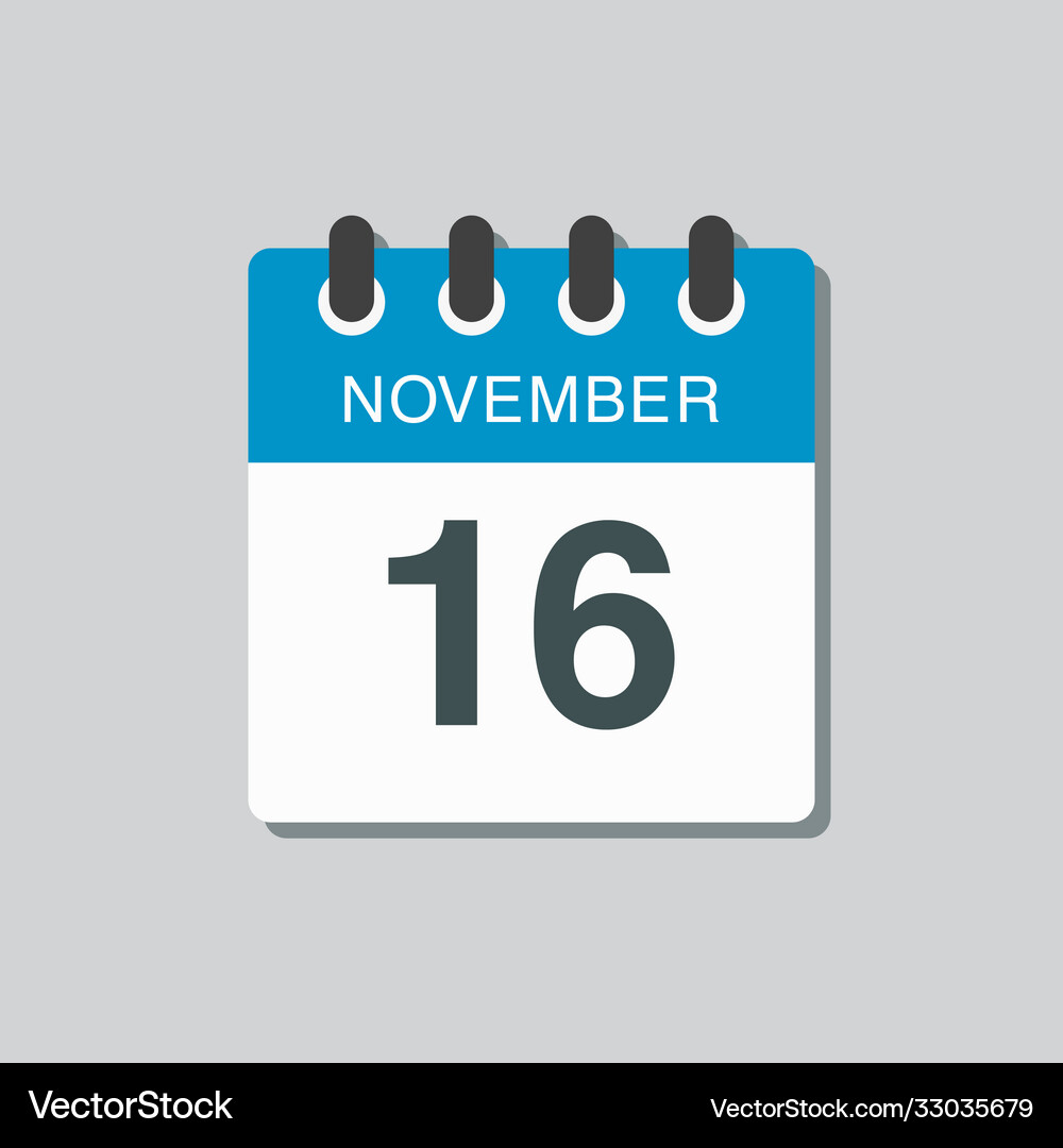 Calendar icon day 16 november template Royalty Free Vector