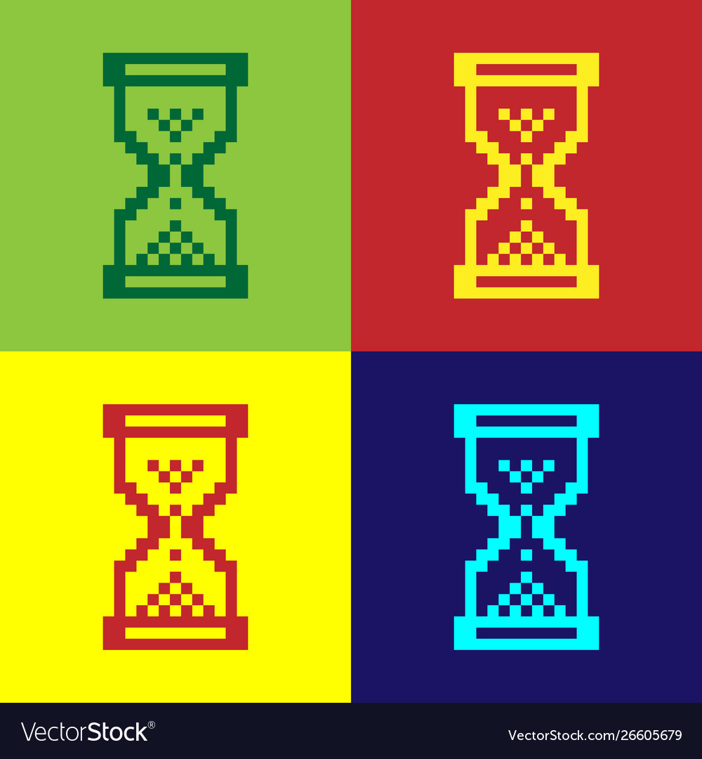 Color hourglass pixel with flowing sand icon