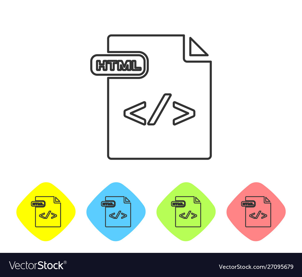 Grey line html file document download button vector image Grey line html file document download button