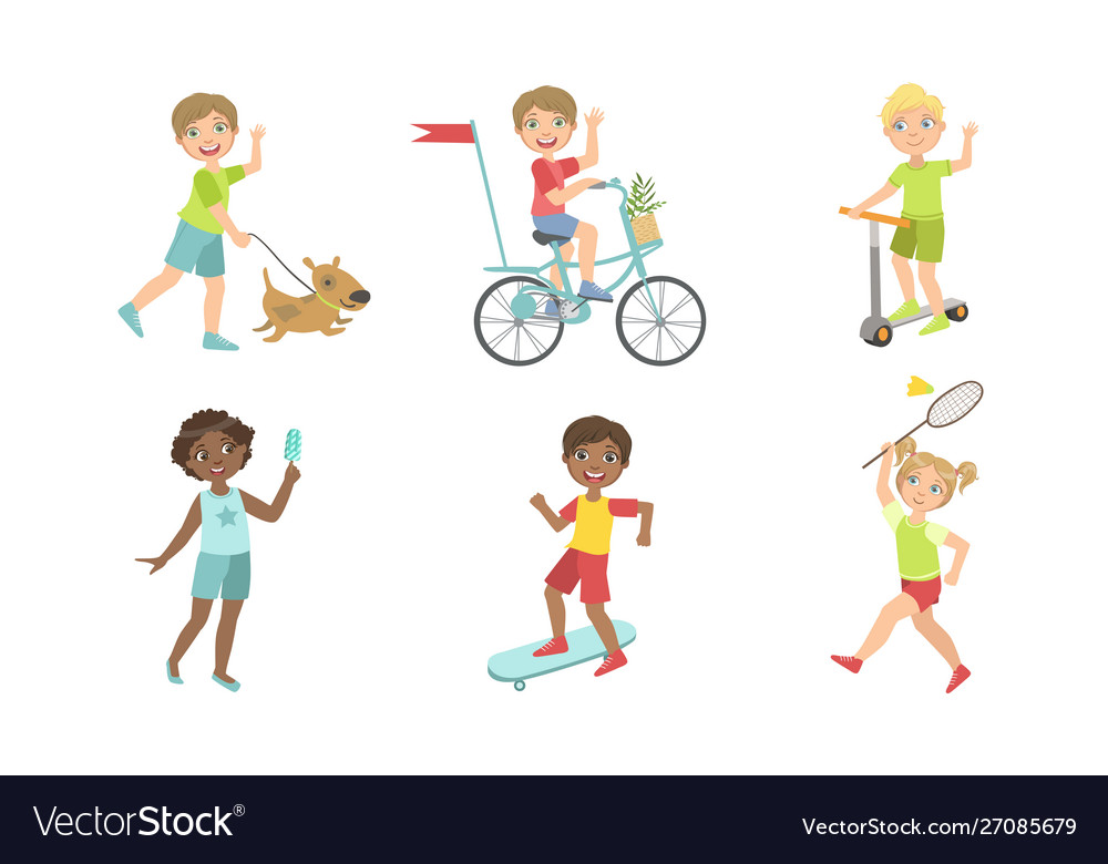 Kids summer outdoor activities set cute boys and Vector Image