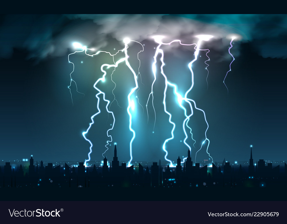 Lightning strikes cityscape composition Royalty Free Vector