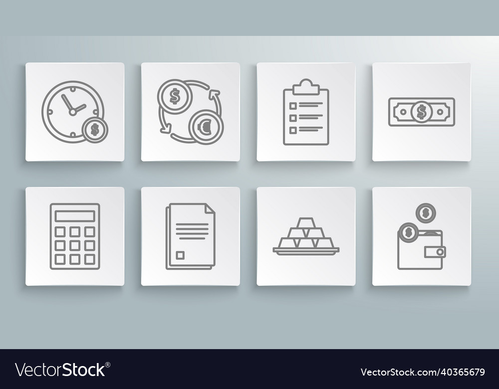 Set line calculator money exchange file document vector image Set line calculator money exchange file document