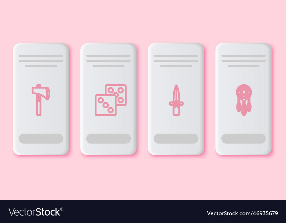 Set line tomahawk axe game dice dagger and dream Vector Image Set line tomahawk axe game dice dagger and dream